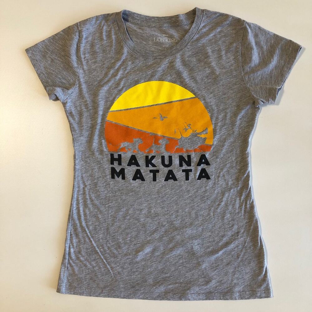 Disney Lion King Hakuna Matata Women’s Gray Tee Graphic SS T-Shirt Sz L